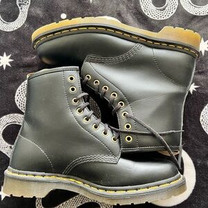 Dr. Martens Black Leather Lace-Up Boots with Yellow Stitching